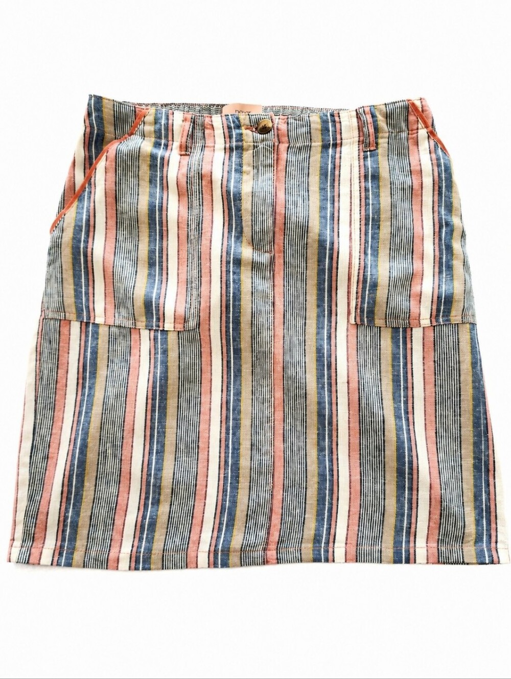 Next Linen Blend Striped Mini Skirt Size 12 UK 40 Multicolor Cargo Pocket Summer